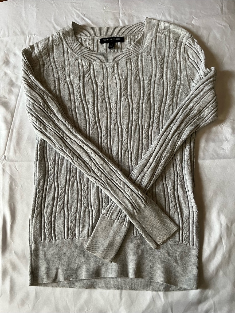 Banana Republic Light Gray Cable-Knit Crewneck Sweater
